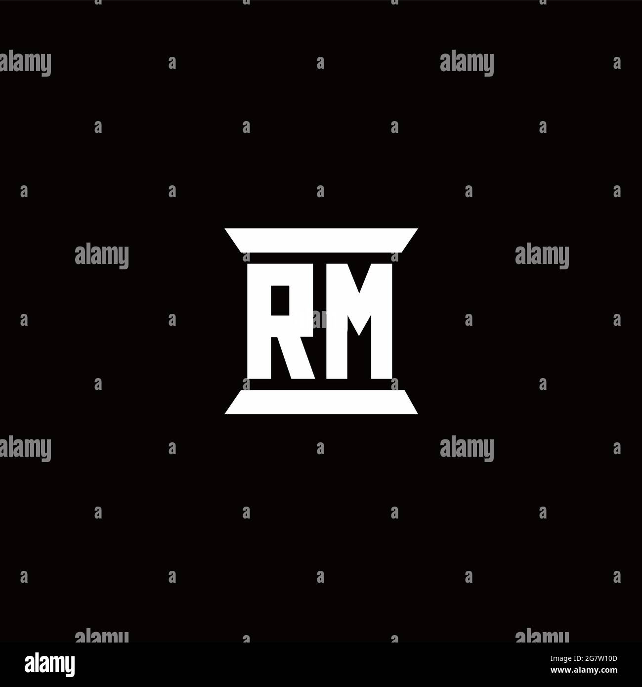 Monogramma iniziale con logo RM con modello a forma di colonna isolato su sfondo nero Illustrazione Vettoriale