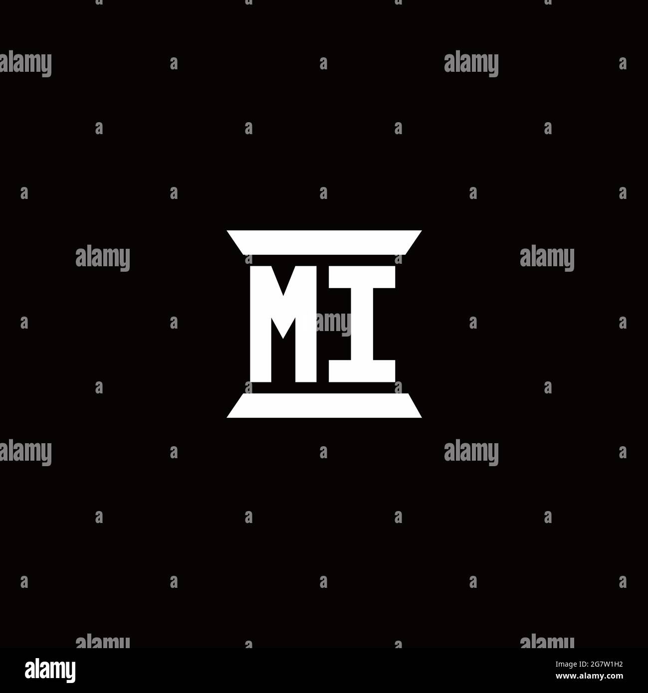 MONOGRAMMA iniziale con LOGO MI con modello a forma di colonna isolato su sfondo nero Illustrazione Vettoriale