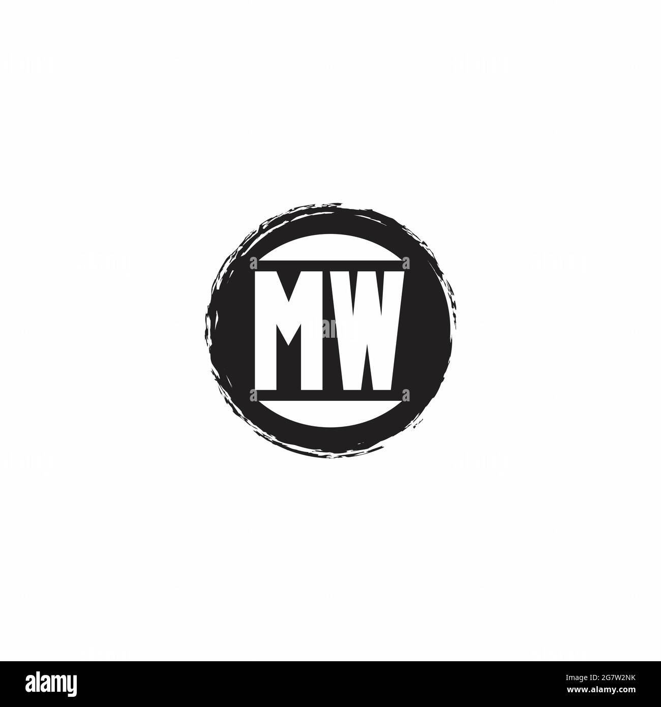 Monogramma lettera iniziale logo MW con modello di disegno a forma di cerchio astrac isolato su sfondo bianco Illustrazione Vettoriale