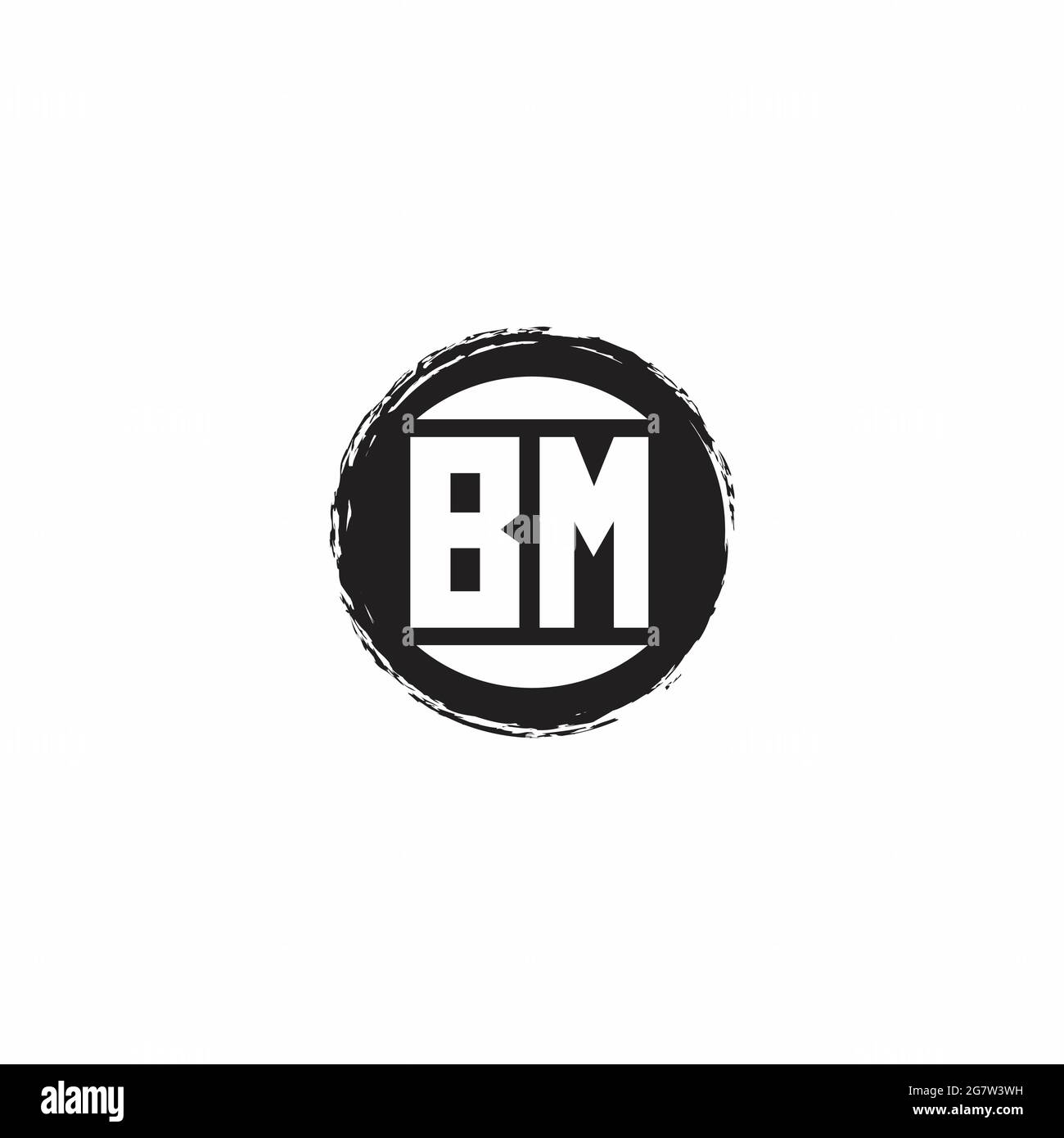 Monogramma BM Logo Initial Letter con modello di disegno a forma di cerchio astrac isolato su sfondo bianco Illustrazione Vettoriale