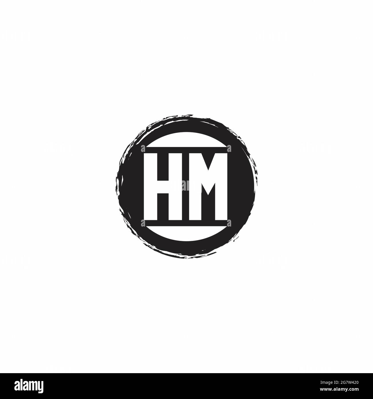 Monogramma HM Logo Initial Letter con modello di disegno a forma di cerchio isolato su sfondo bianco Illustrazione Vettoriale