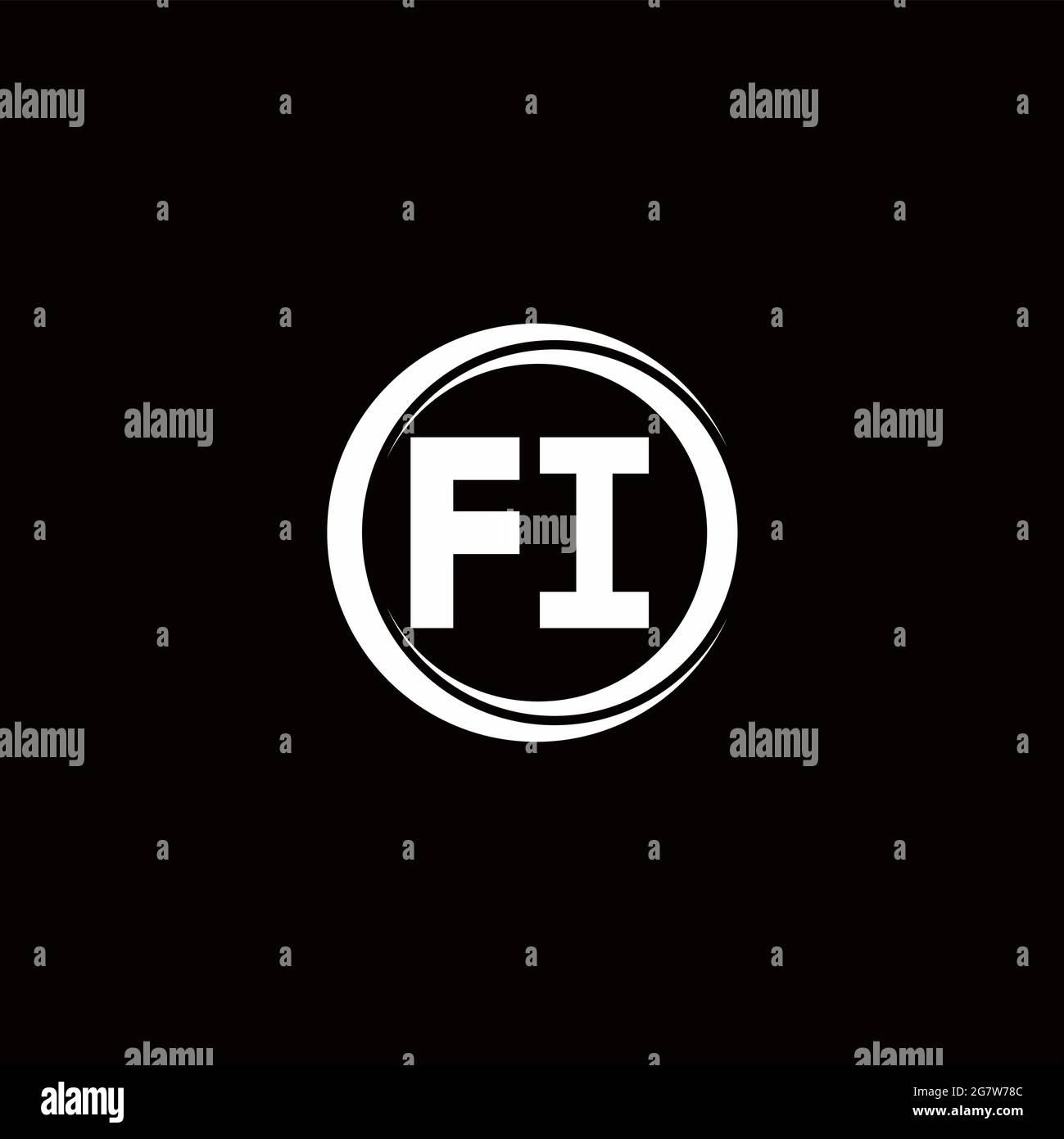 MONOGRAMMA lettera iniziale logo FI con modello di design arrotondato a sezione circolare isolato su sfondo nero Illustrazione Vettoriale