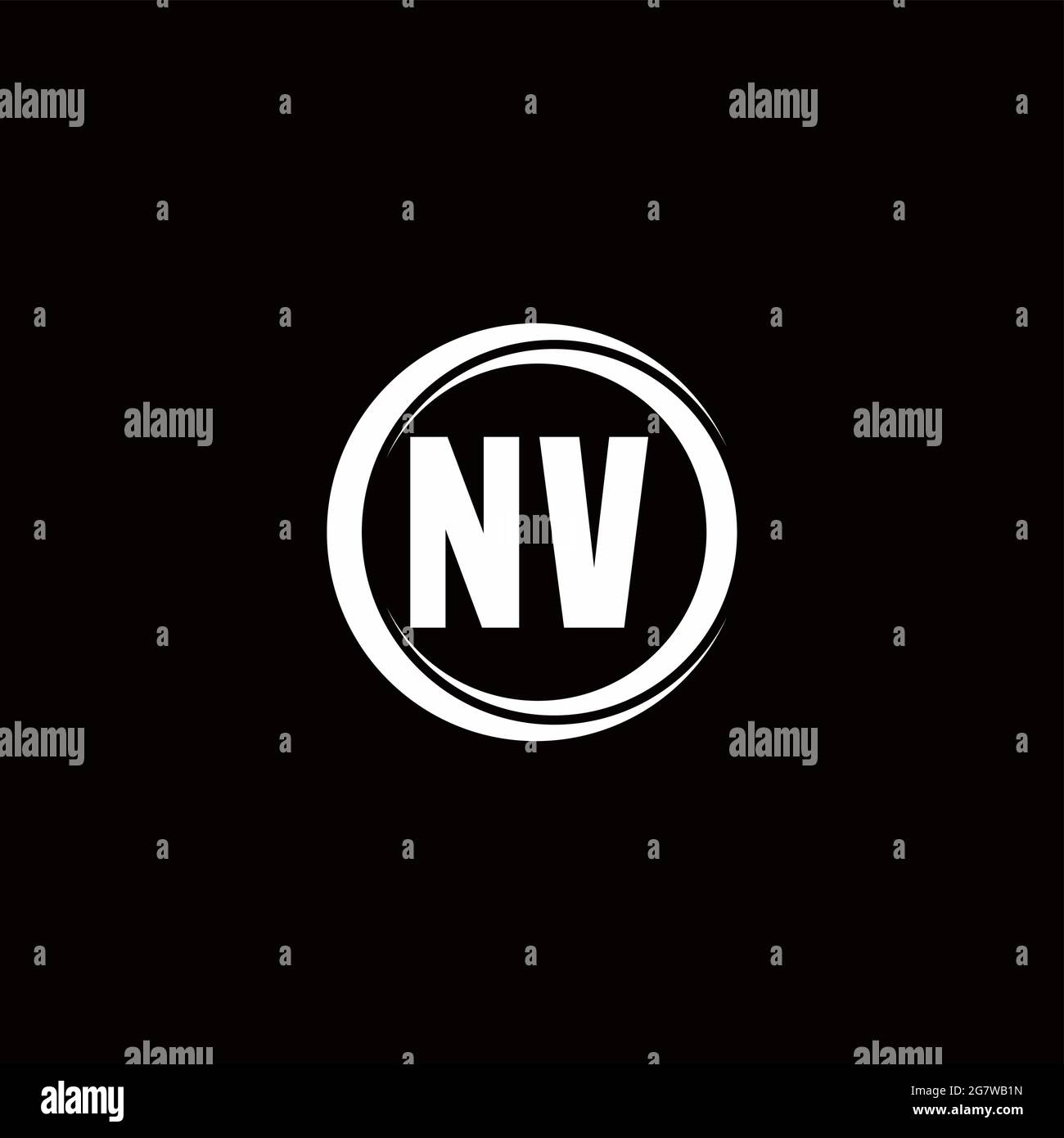 Monogramma con lettera iniziale del logo NV con modello di design arrotondato a sezione circolare isolato su sfondo nero Illustrazione Vettoriale