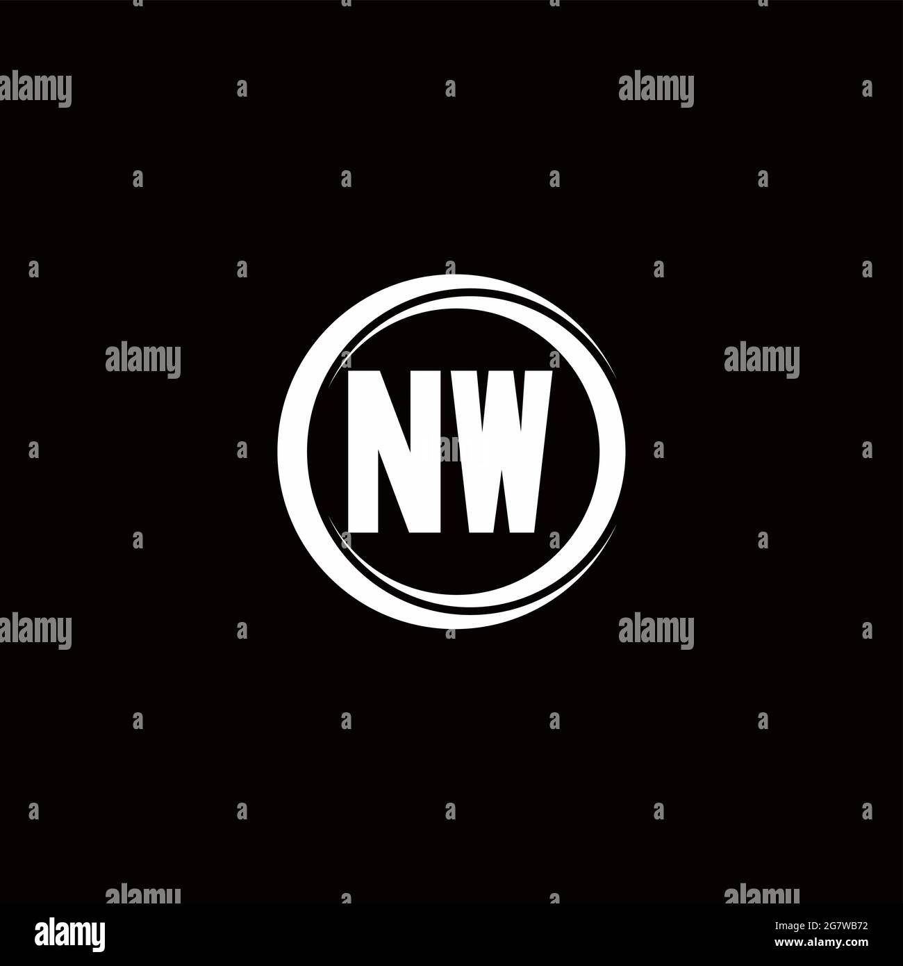 Monogramma lettera iniziale logo NW con modello di design arrotondato a sezione circolare isolato su sfondo nero Illustrazione Vettoriale