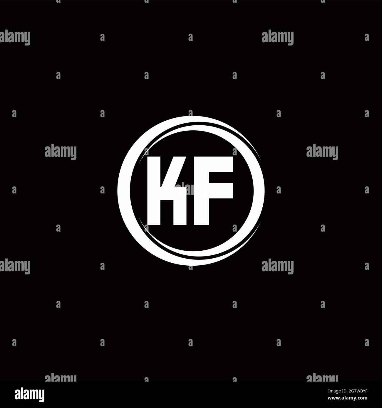 Monogramma lettera iniziale logo KF con modello di design arrotondato a sezione circolare isolato su sfondo nero Illustrazione Vettoriale