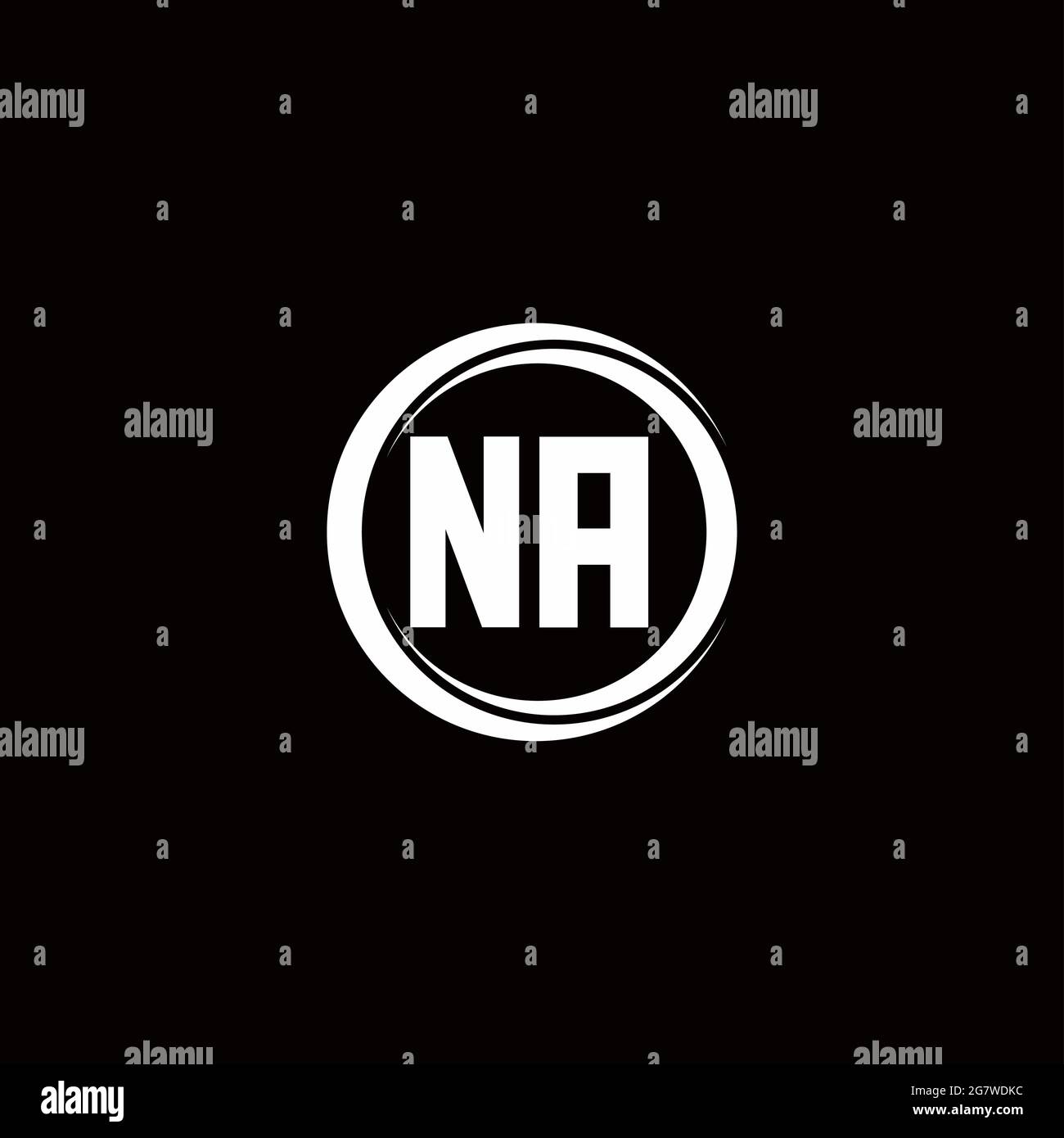 Monogramma lettera iniziale logo NA con modello di disegno arrotondato a sezione circolare isolato su sfondo nero Illustrazione Vettoriale