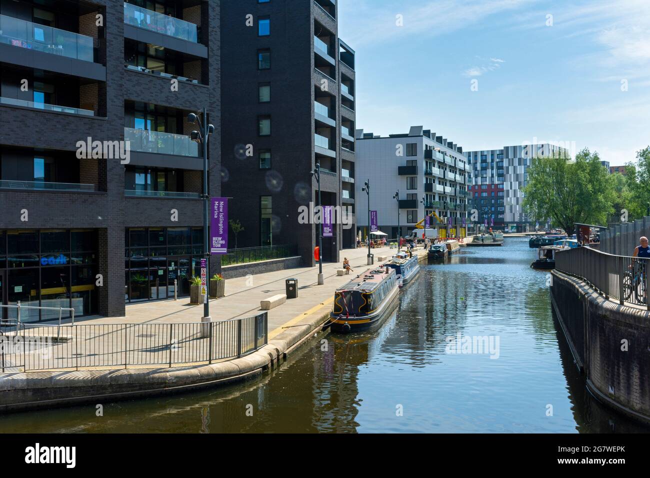 Cotton Field Wharf, Mansion House & Weavers Quay appartamenti blocchi, dal Cotton Field Park marina, New Islington, Ancoats, Manchester, Inghilterra, REGNO UNITO Foto Stock