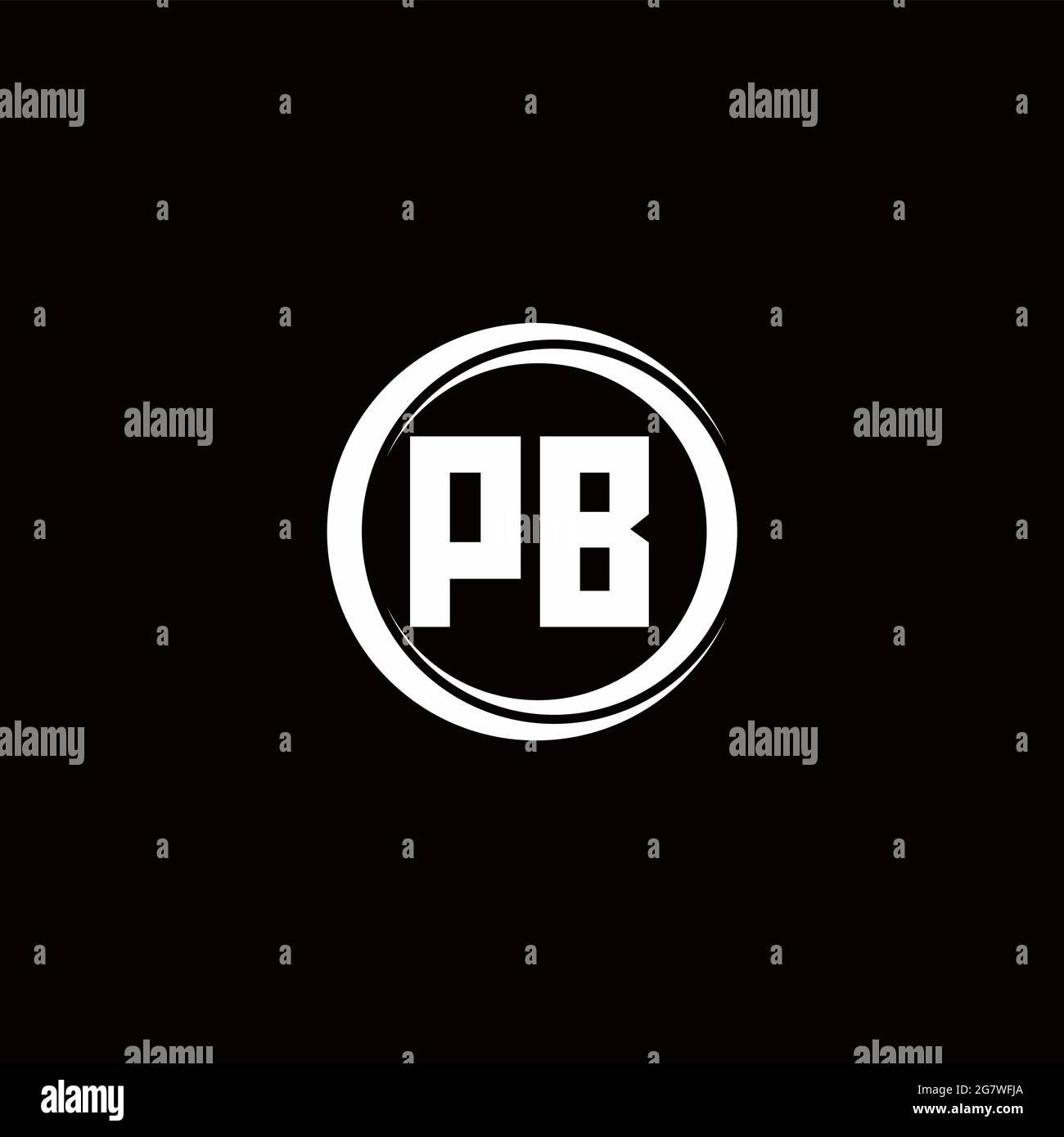 Monogramma lettera iniziale logo PB con modello di disegno arrotondato a sezione circolare isolato su sfondo nero Illustrazione Vettoriale