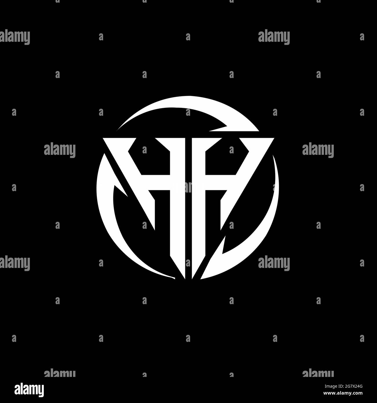 Logo HH con forma triangolare e modello di design arrotondato circolare isolato su sfondo nero Illustrazione Vettoriale