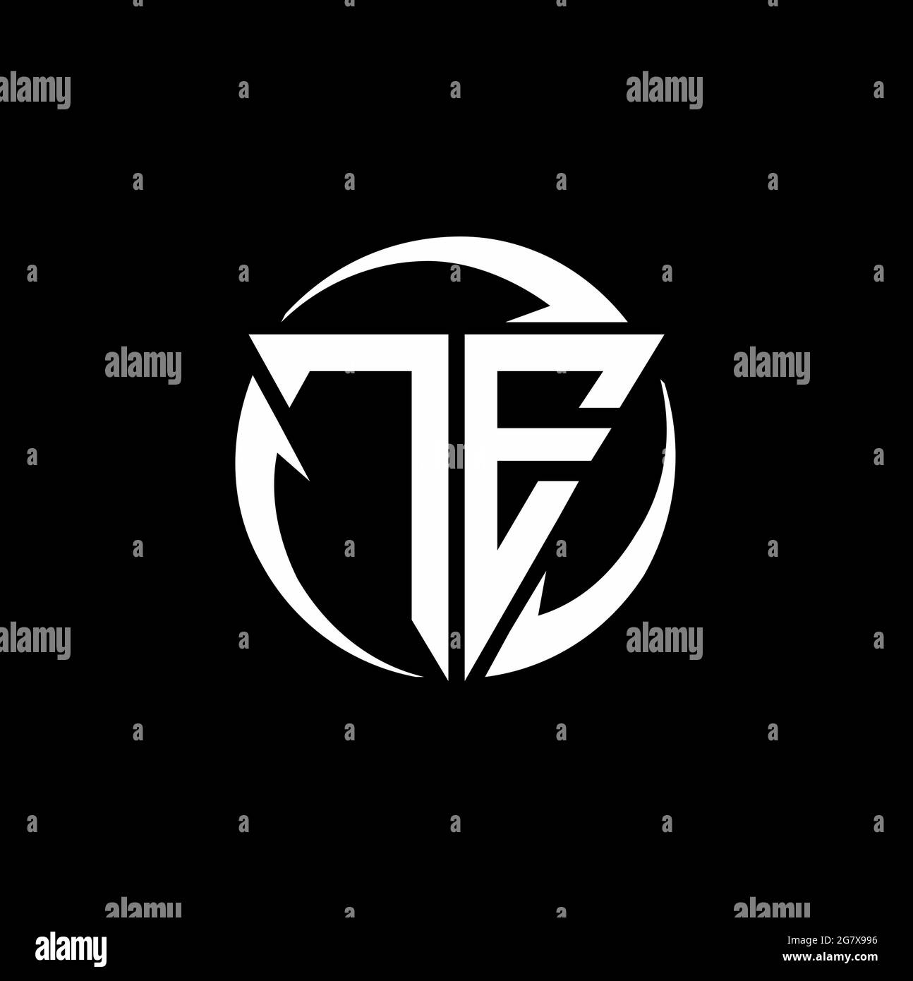 Logo TE con forma triangolare e modello rotondo isolato su sfondo nero Illustrazione Vettoriale