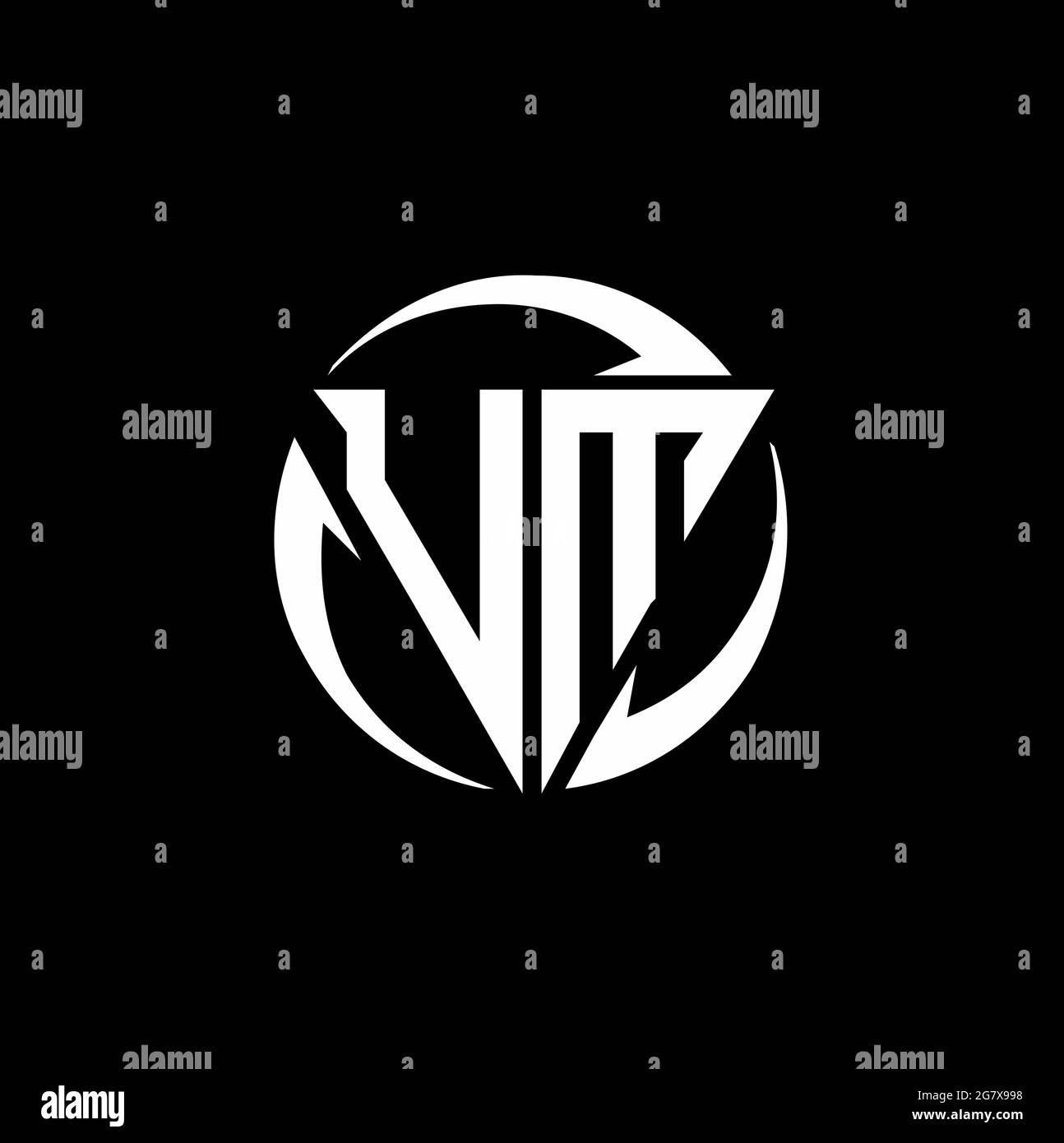 LOGO UM con forma triangolare e modello di design arrotondato circolare isolato su sfondo nero Illustrazione Vettoriale