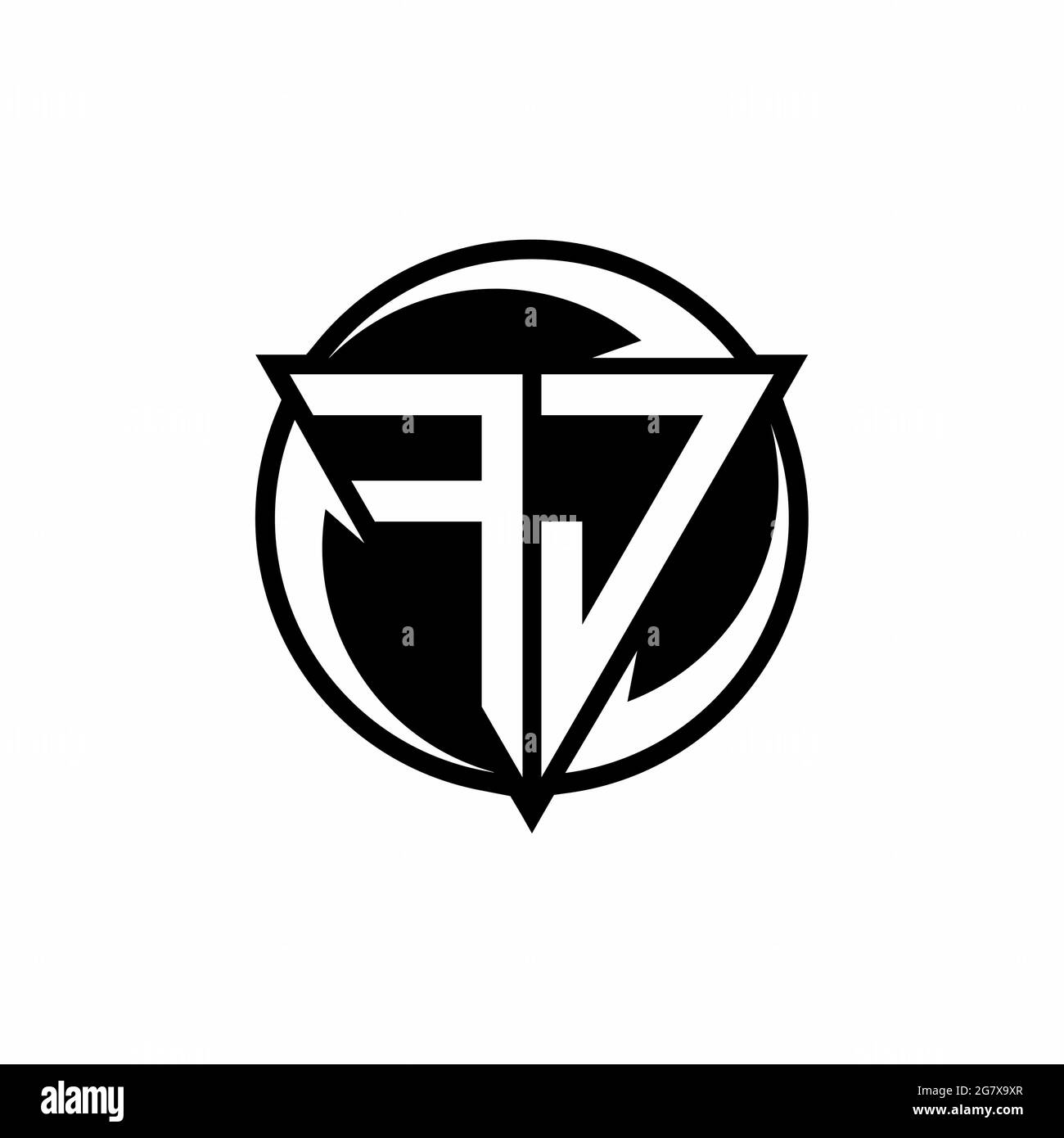Logo FJ con forma triangolare e modello rotondo isolato su sfondo bianco Illustrazione Vettoriale