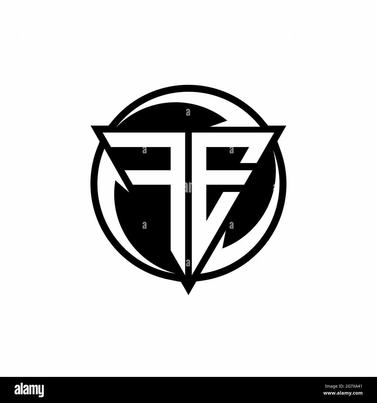 Logo FE con forma triangolare e modello circolare arrotondato isolato su sfondo bianco Illustrazione Vettoriale