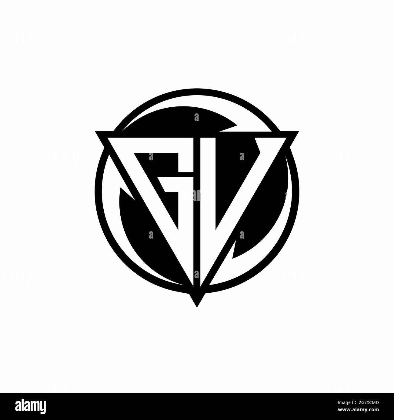 Logo GV con forma triangolare e modello rotondo isolato su sfondo bianco Illustrazione Vettoriale