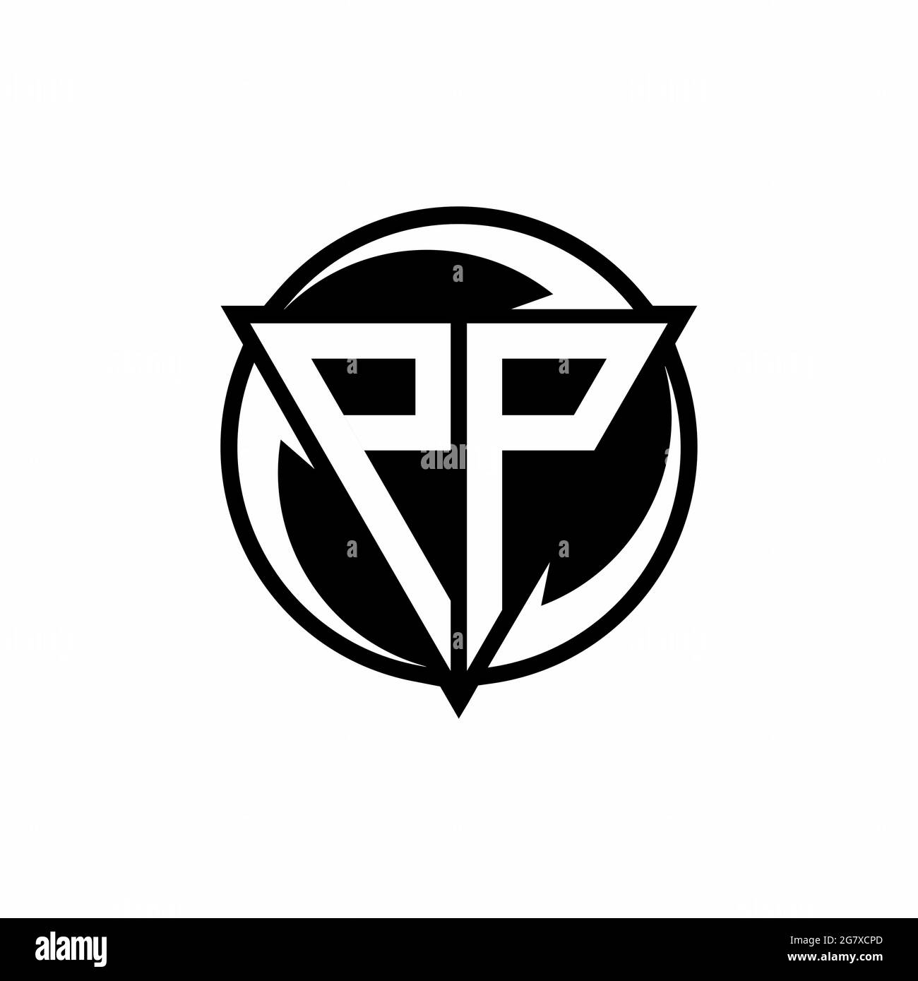 Logo in PP con forma triangolare e modello circolare arrotondato isolato su sfondo bianco Illustrazione Vettoriale