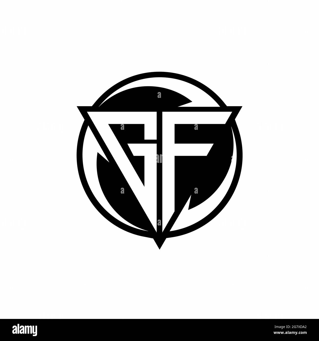 Logo GF con forma triangolare e modello rotondo isolato su sfondo bianco Illustrazione Vettoriale