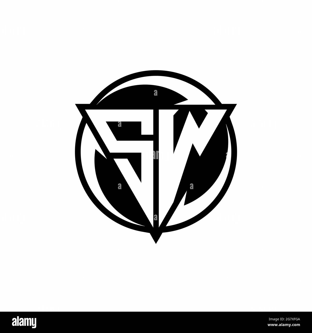 Logo SW con forma triangolare e modello di design arrotondato circolare isolato su sfondo bianco Illustrazione Vettoriale