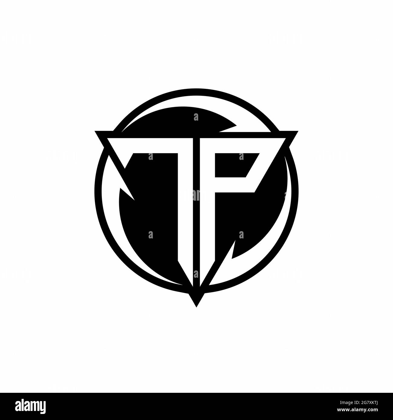 Logo TP con forma triangolare e modello di design arrotondato circolare isolato su sfondo bianco Illustrazione Vettoriale