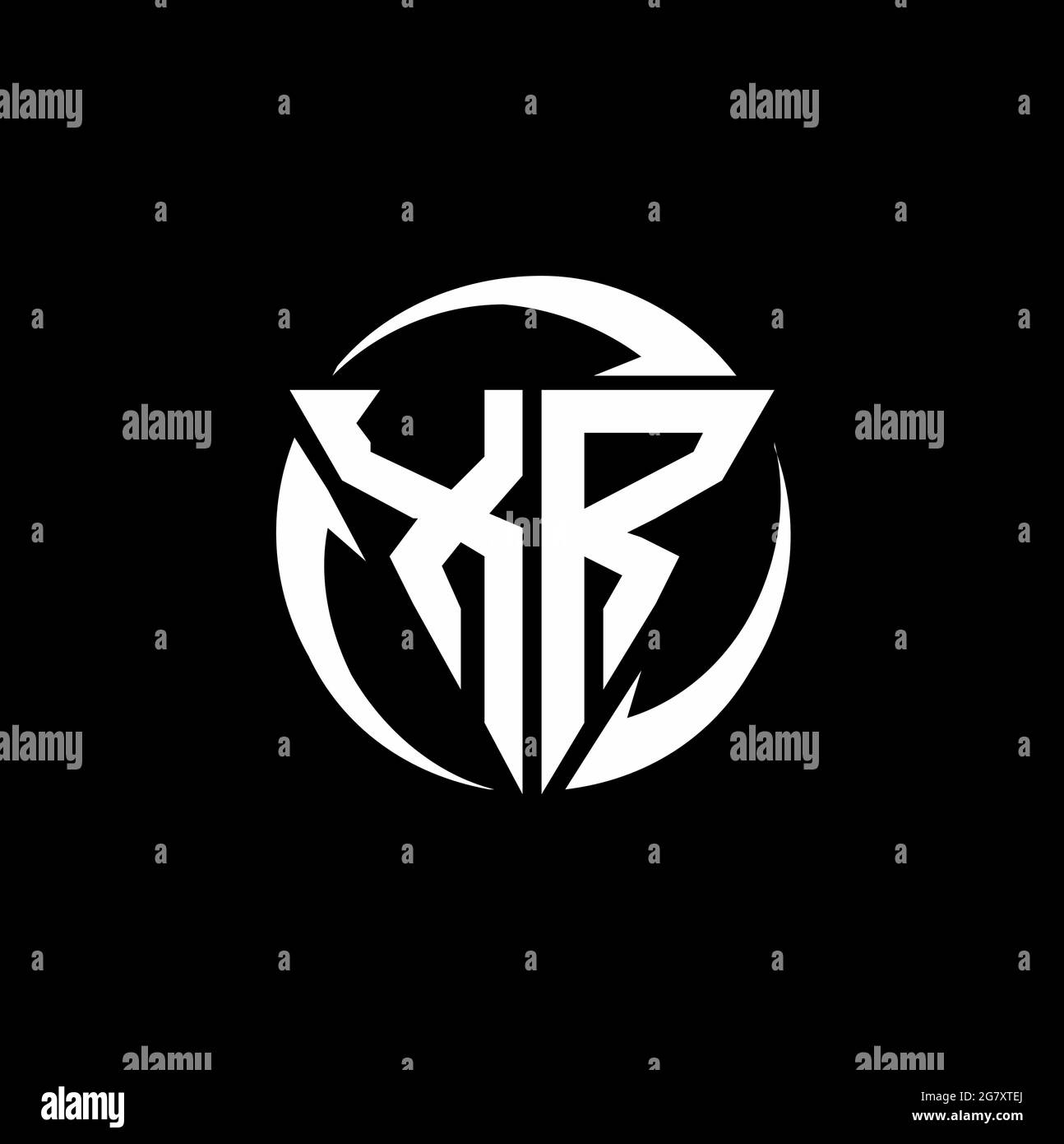 LOGO XR con forma triangolare e modello circolare arrotondato isolato su sfondo nero Illustrazione Vettoriale
