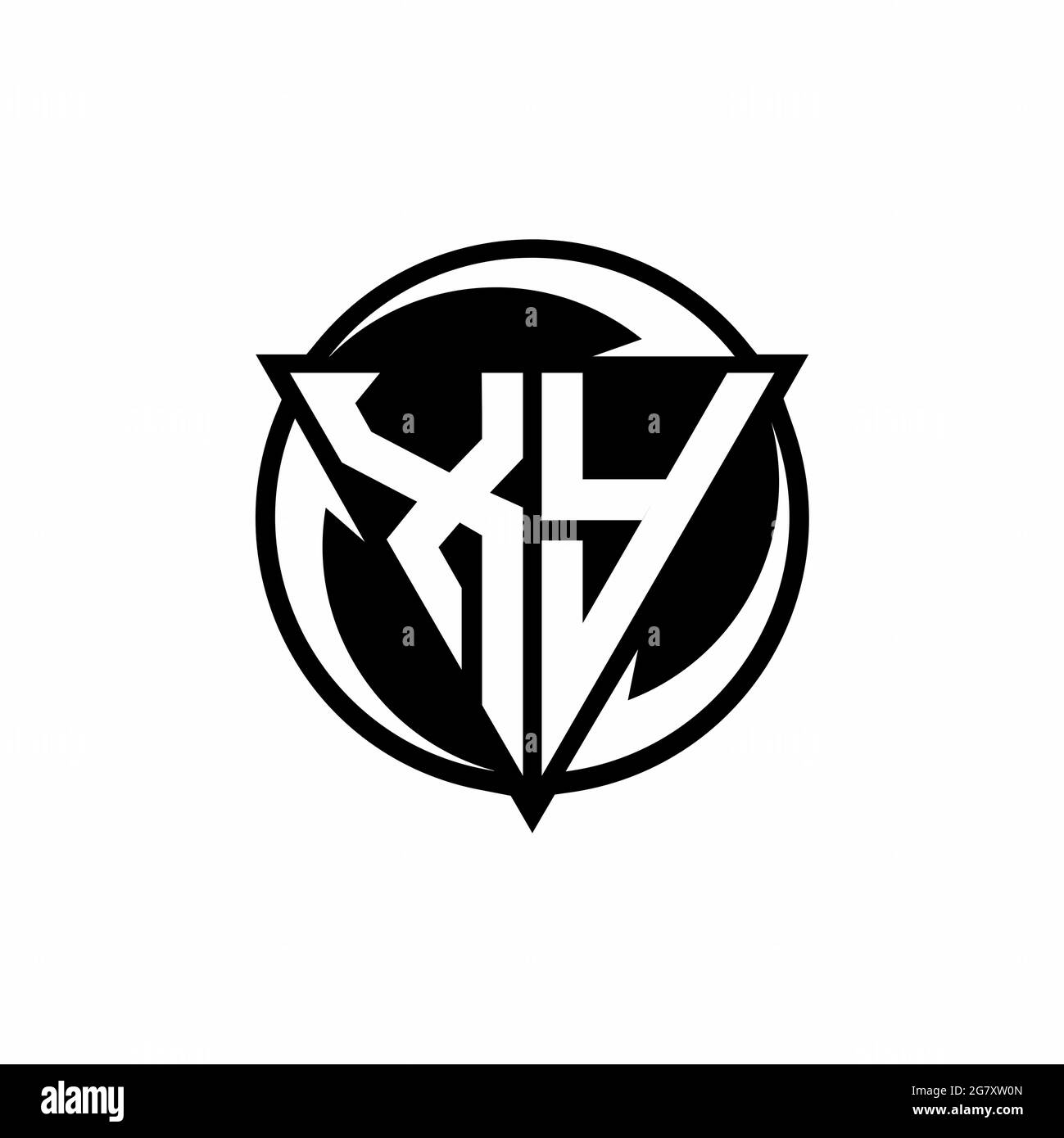 Logo XY con forma triangolare e modello di design arrotondato circolare isolato su sfondo bianco Illustrazione Vettoriale