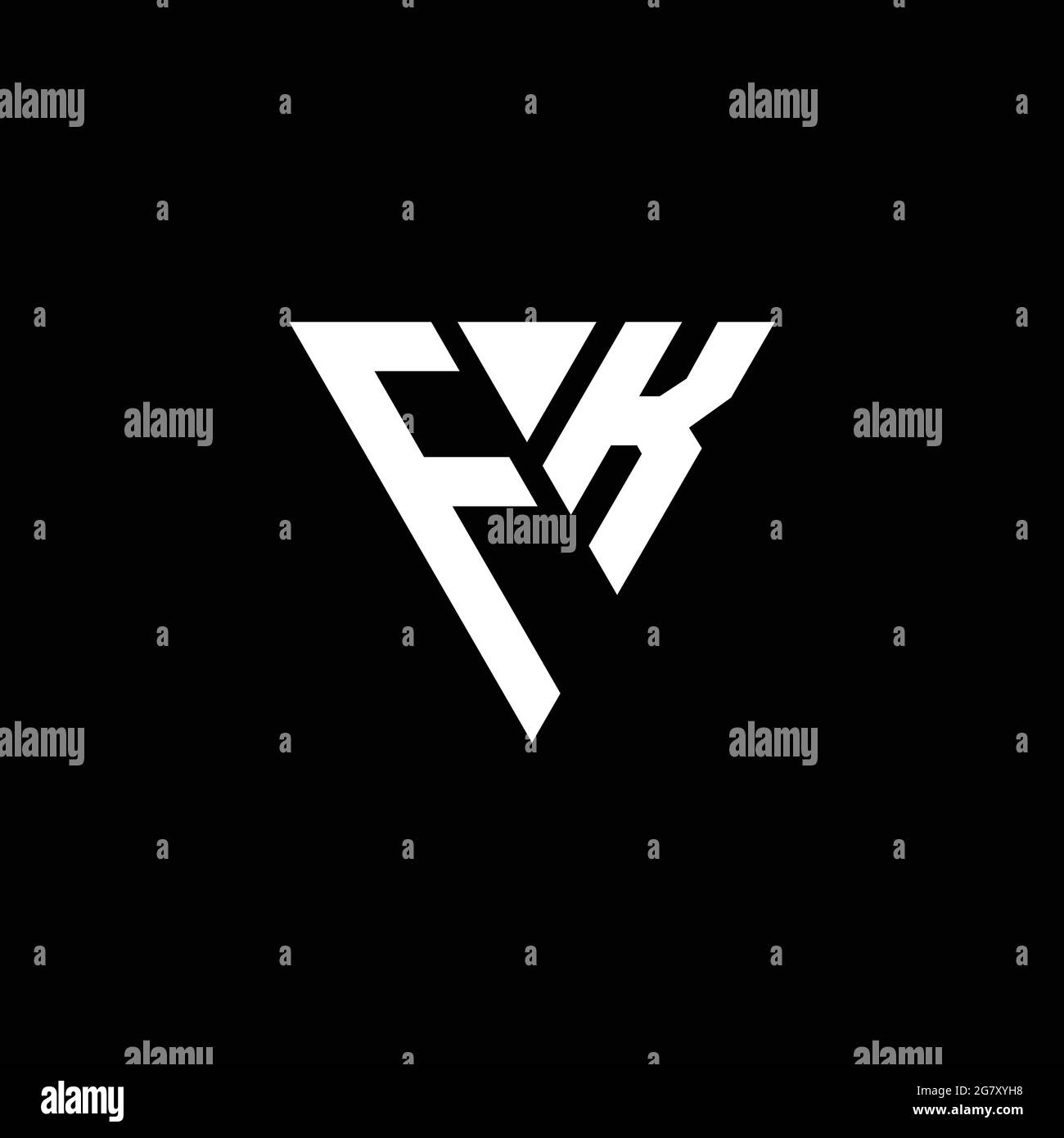 Monogramma con logo FK con modello a forma di triangolo isolato su sfondo nero Illustrazione Vettoriale