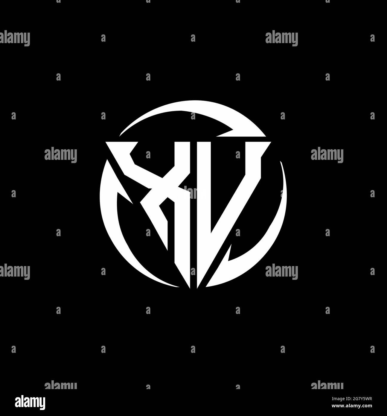 Logo XU con forma triangolare e modello circolare arrotondato isolato su sfondo nero Illustrazione Vettoriale
