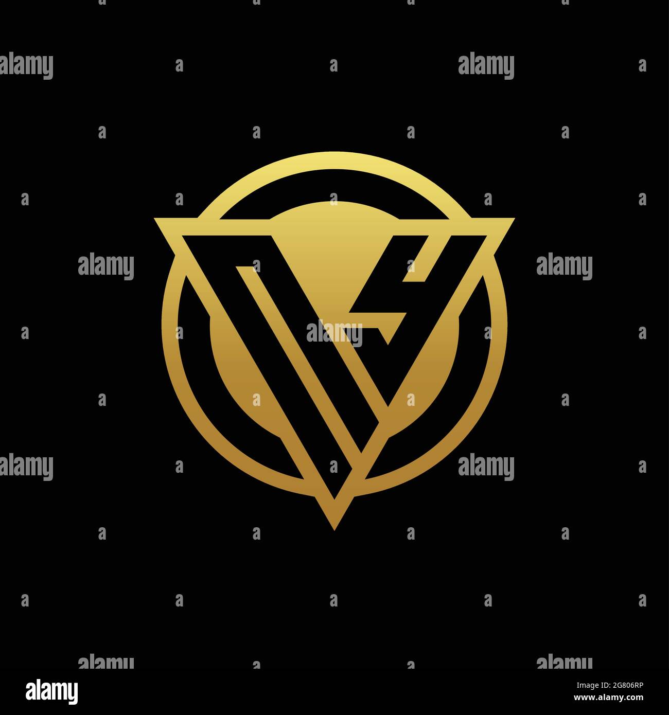 Monogramma con logo NY con forma triangolare e forma circolare arrotondata, isolato sui colori oro e modello di disegno sfondo nero Illustrazione Vettoriale