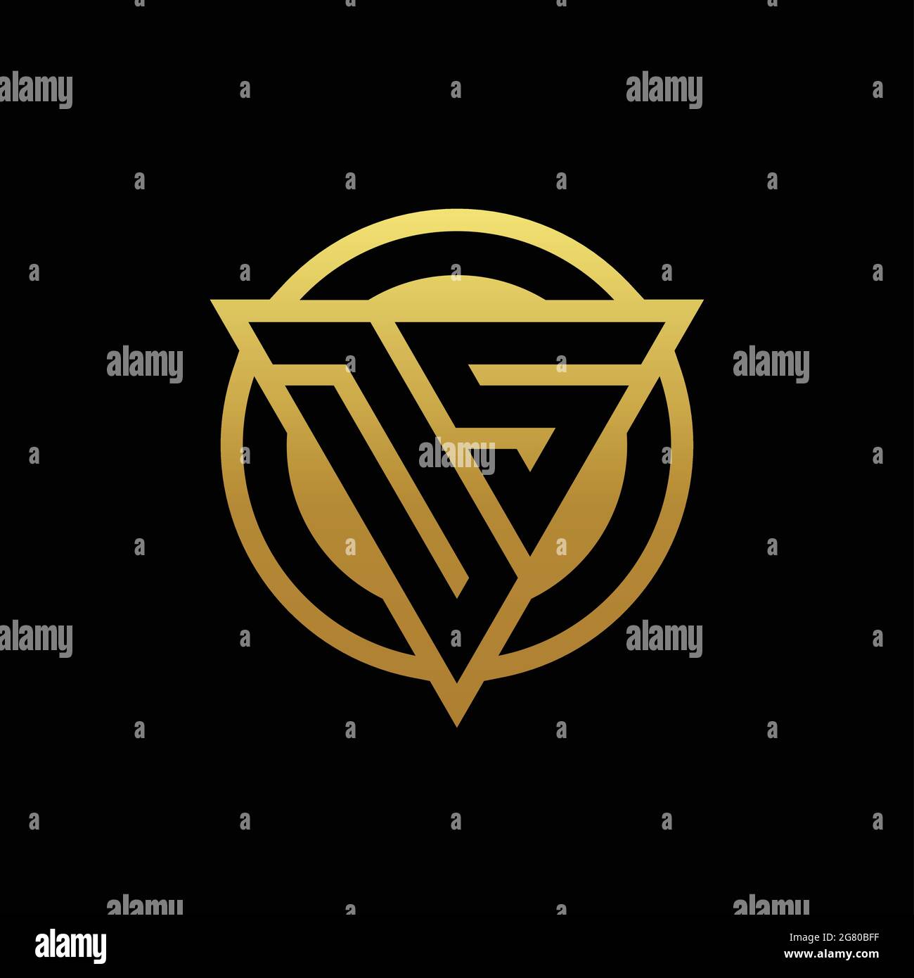 Monogramma con logo DS con forma triangolare e cerchio arrotondato isolato su colori oro e modello di sfondo nero Illustrazione Vettoriale