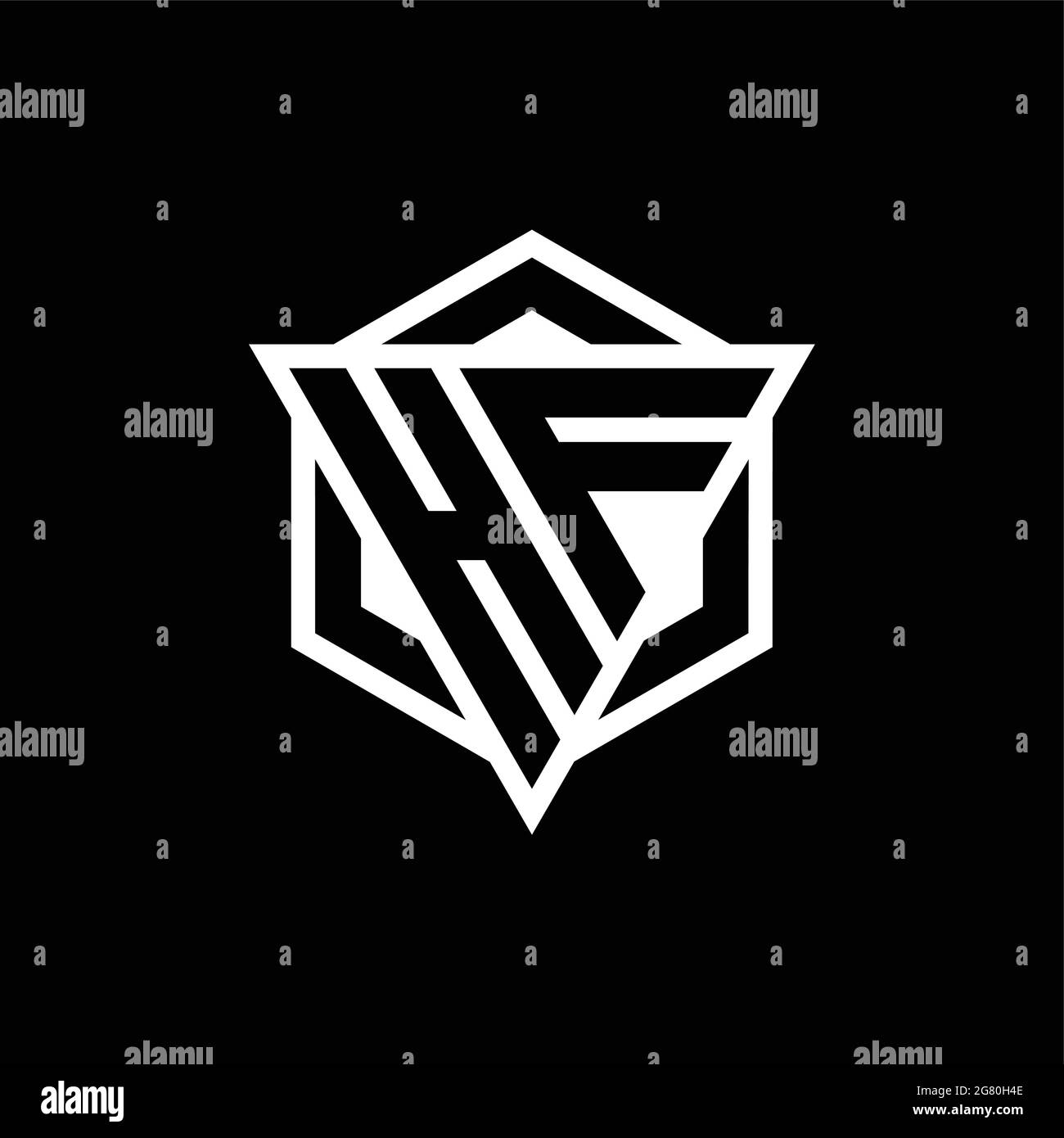 Monogramma con logo HF con combinazione di forma triangolare ed esagonale isolato sul retro e colori bianchi Illustrazione Vettoriale