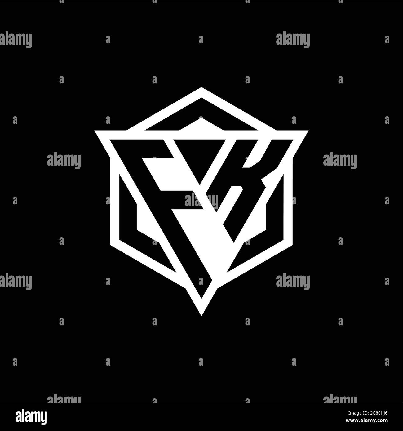 Monogramma con logo FK con combinazione di forma triangolare ed esagonale isolata sul retro e colore bianco Illustrazione Vettoriale