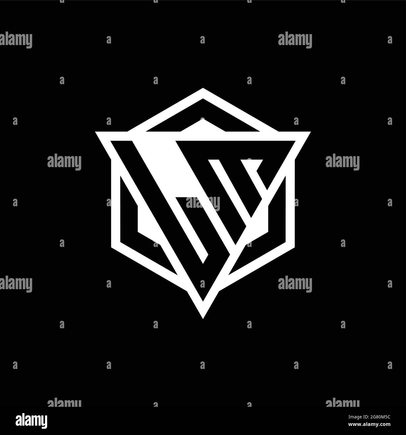 Monogramma con logo LM con combinazione di forma triangolare ed esagonale isolata sul retro e colori bianchi Illustrazione Vettoriale