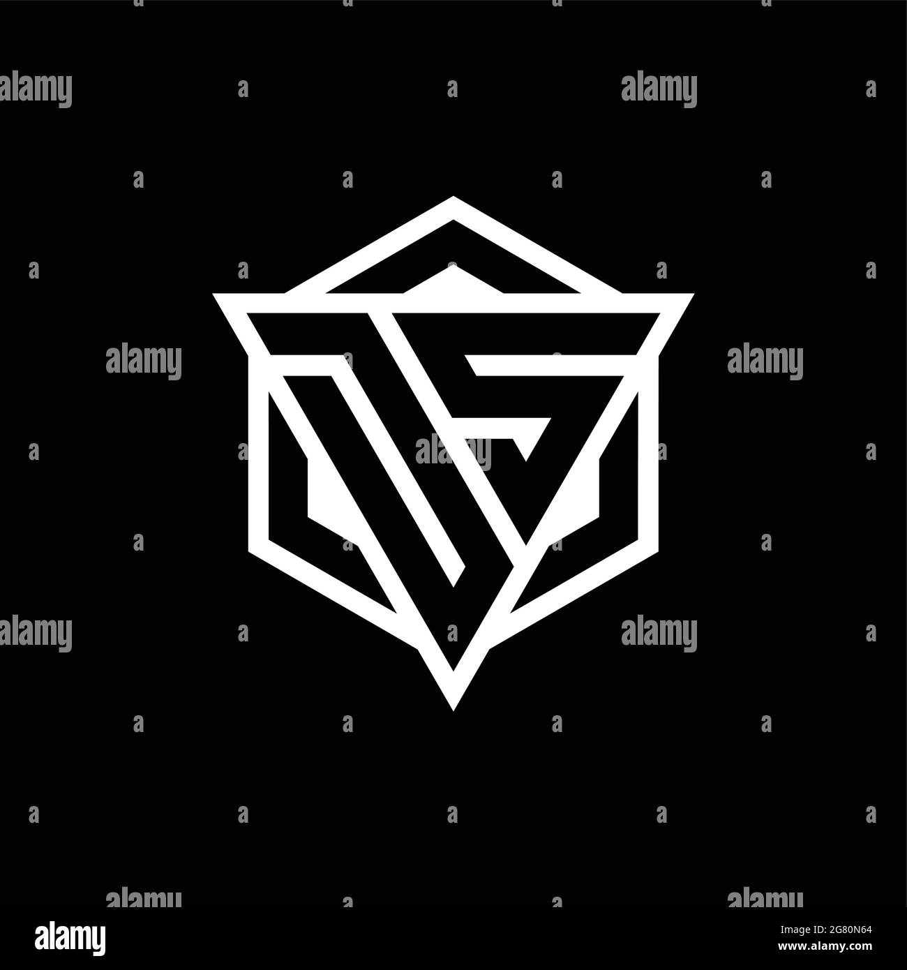 Monogramma con logo DS con combinazione di forma triangolare ed esagonale isolata sul retro e colori bianchi Illustrazione Vettoriale