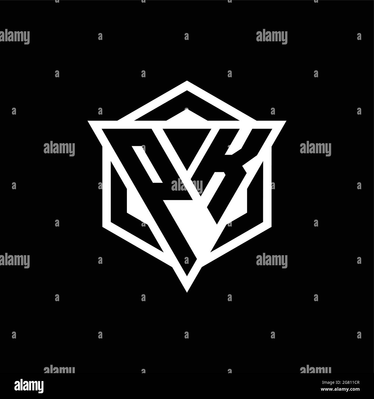 Monogramma con logo PK con combinazione di forma triangolare ed esagonale isolata sul retro e colore bianco Illustrazione Vettoriale