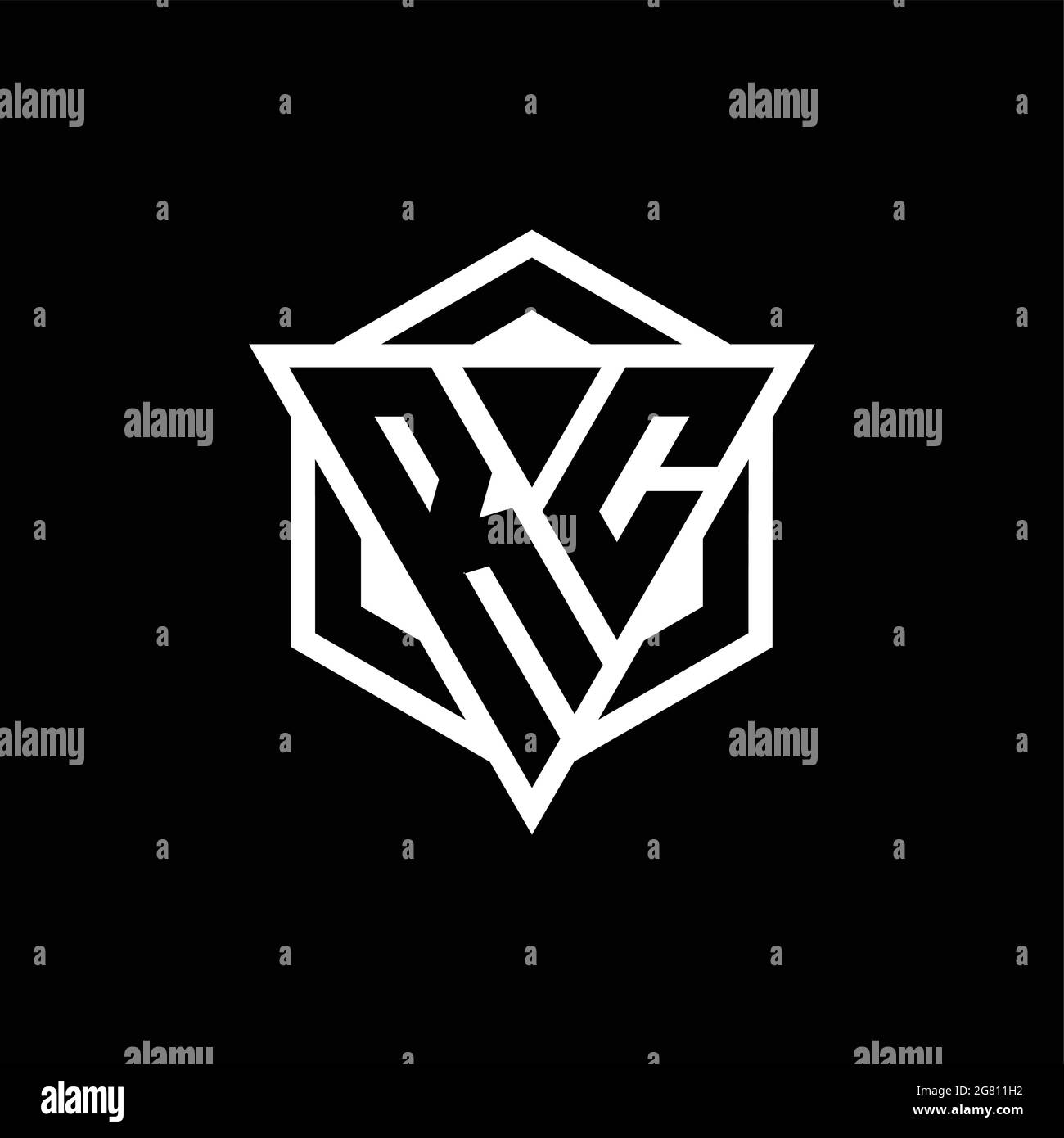 Monogramma con logo RC con combinazione di forma triangolare ed esagonale isolato sul retro e colori bianchi Illustrazione Vettoriale