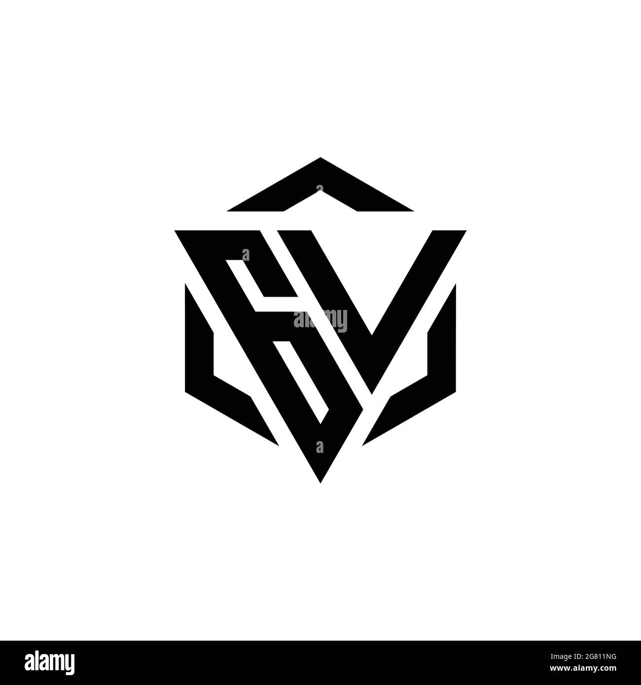 Monogramma GV con logo triangolare ed esagonale modello di design moderno isolato su sfondo bianco Illustrazione Vettoriale
