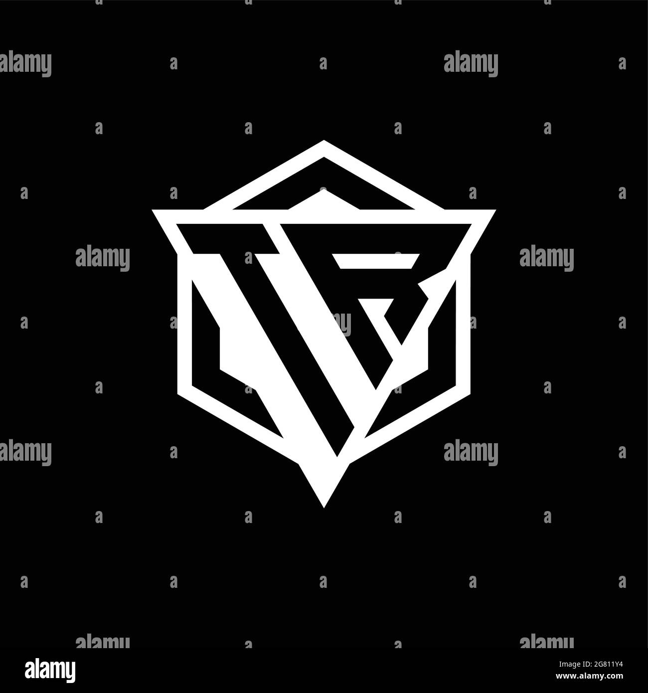 Monogramma con logo TR con combinazione di forma triangolare ed esagonale isolata sul retro e colori bianchi Illustrazione Vettoriale