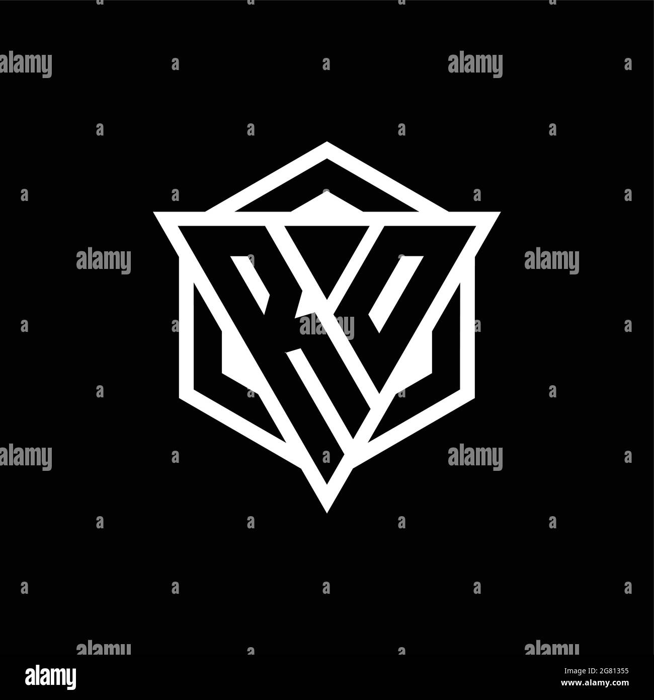 Monogramma con logo RO con combinazione di forma triangolare ed esagonale isolata sul retro e colori bianchi Illustrazione Vettoriale