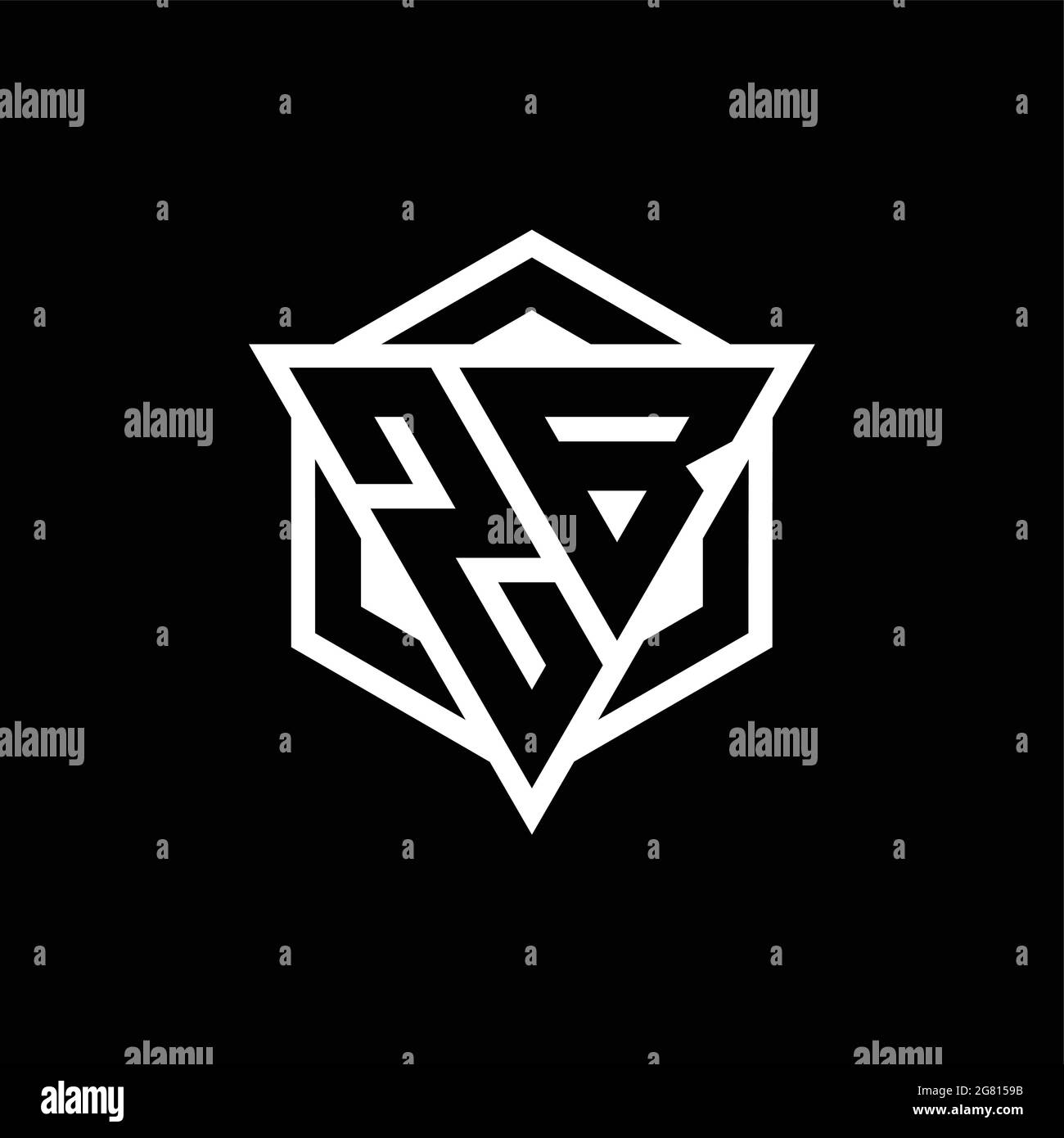 Monogramma con logo ZB con combinazione di forma triangolare ed esagonale isolato sul retro e colori bianchi Illustrazione Vettoriale
