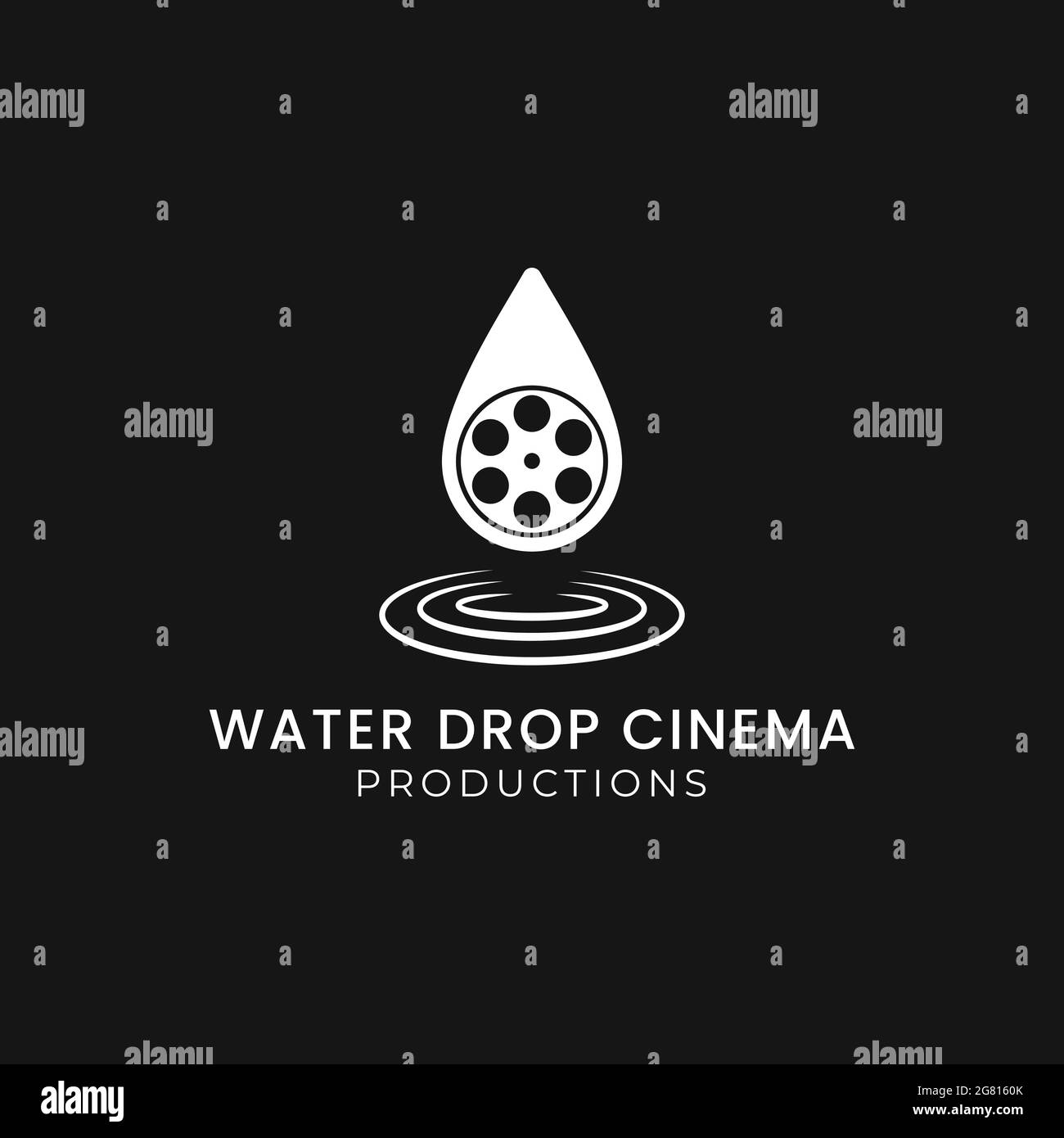 Water Drop cinema Movie Studio, Cinematografia Film roll produzione concept con il logo Water Drop disegno vettoriale illustrazione icona isolato nero Backgr Illustrazione Vettoriale
