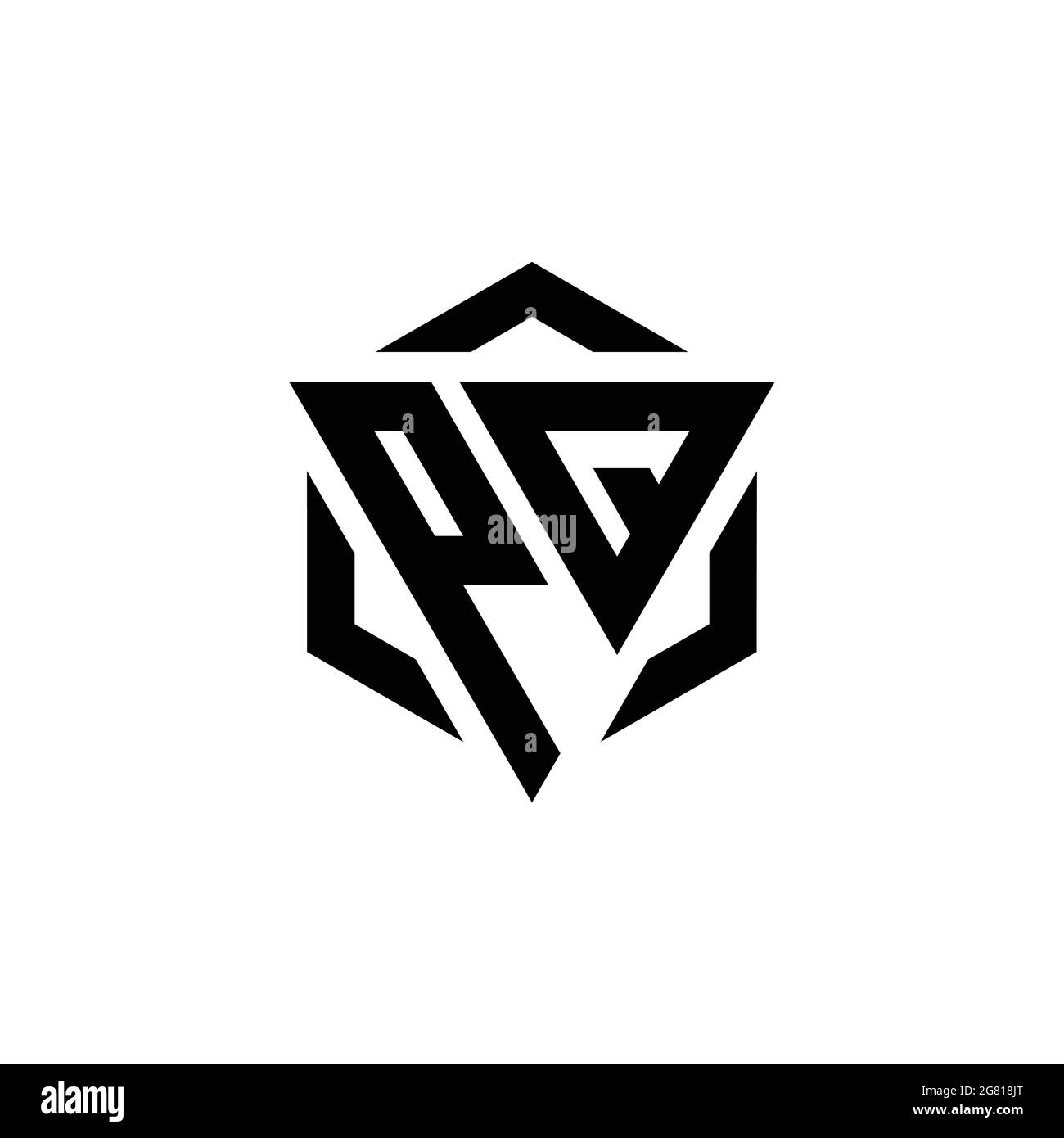 Monogramma con logo PQ con design triangolare ed esagonale modello moderno isolato su sfondo bianco Illustrazione Vettoriale