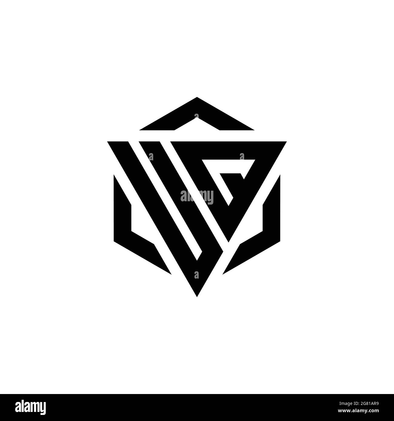 Monogramma con logo UQ con sagoma a triangolo ed esagonale dal design moderno isolato su sfondo bianco Illustrazione Vettoriale