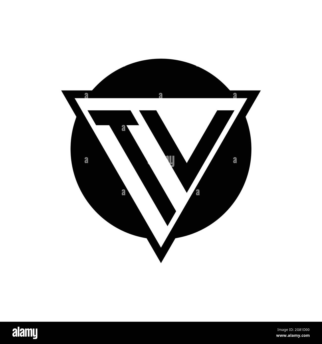 Logo TV con triangolo spaziale negativo e modello di design a forma di cerchio isolato su sfondo bianco Illustrazione Vettoriale