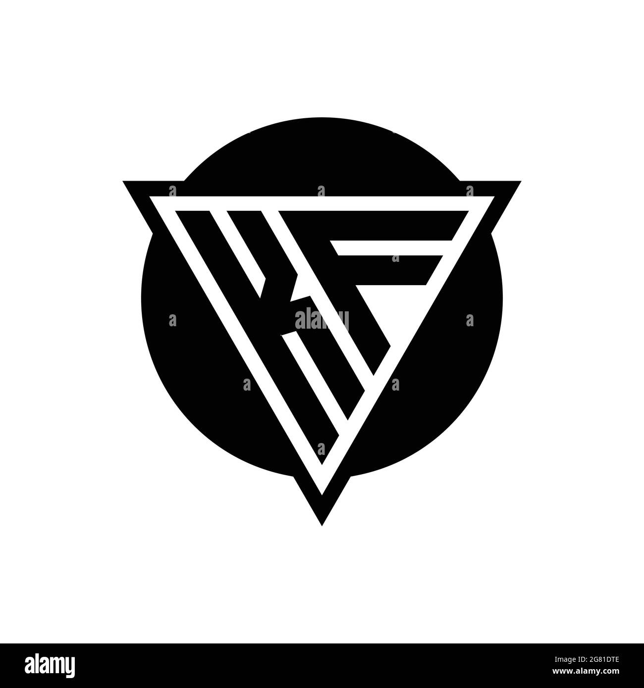 Logo KF con triangolo spaziale negativo e modello a forma di cerchio isolato su sfondo bianco Illustrazione Vettoriale