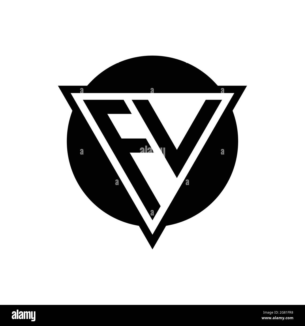 Logo FV con triangolo spaziale negativo e modello di design a forma di cerchio isolato su sfondo bianco Illustrazione Vettoriale
