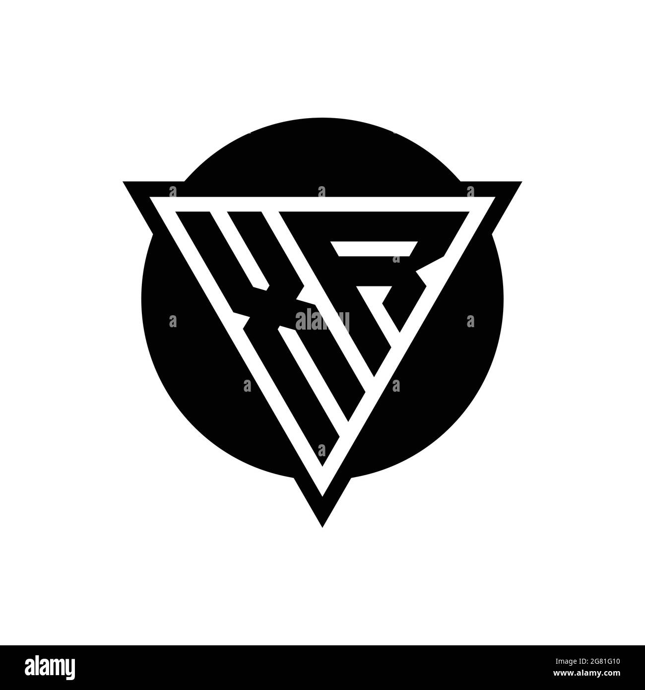 LOGO XR con triangolo spaziale negativo e modello di disegno a forma di cerchio isolato su sfondo bianco Illustrazione Vettoriale