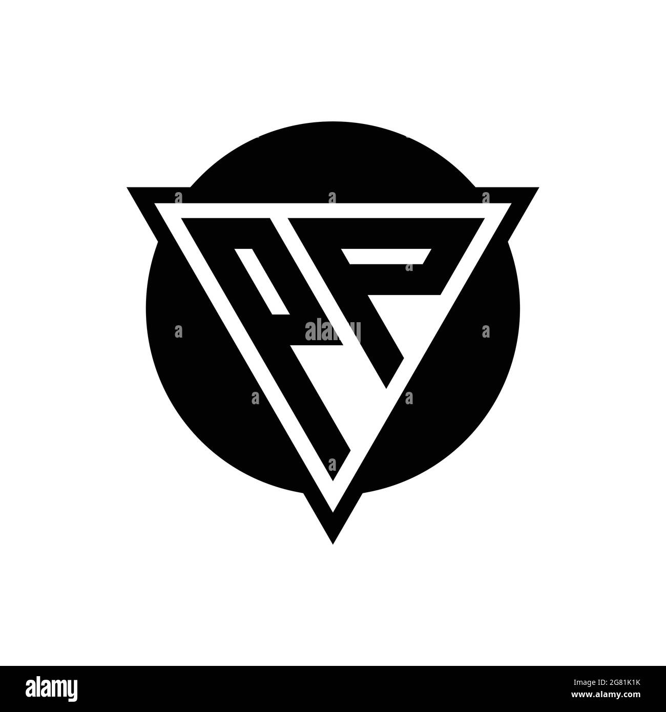 Logo in PP con triangolo spaziale negativo e modello di design a forma di cerchio isolato su sfondo bianco Illustrazione Vettoriale