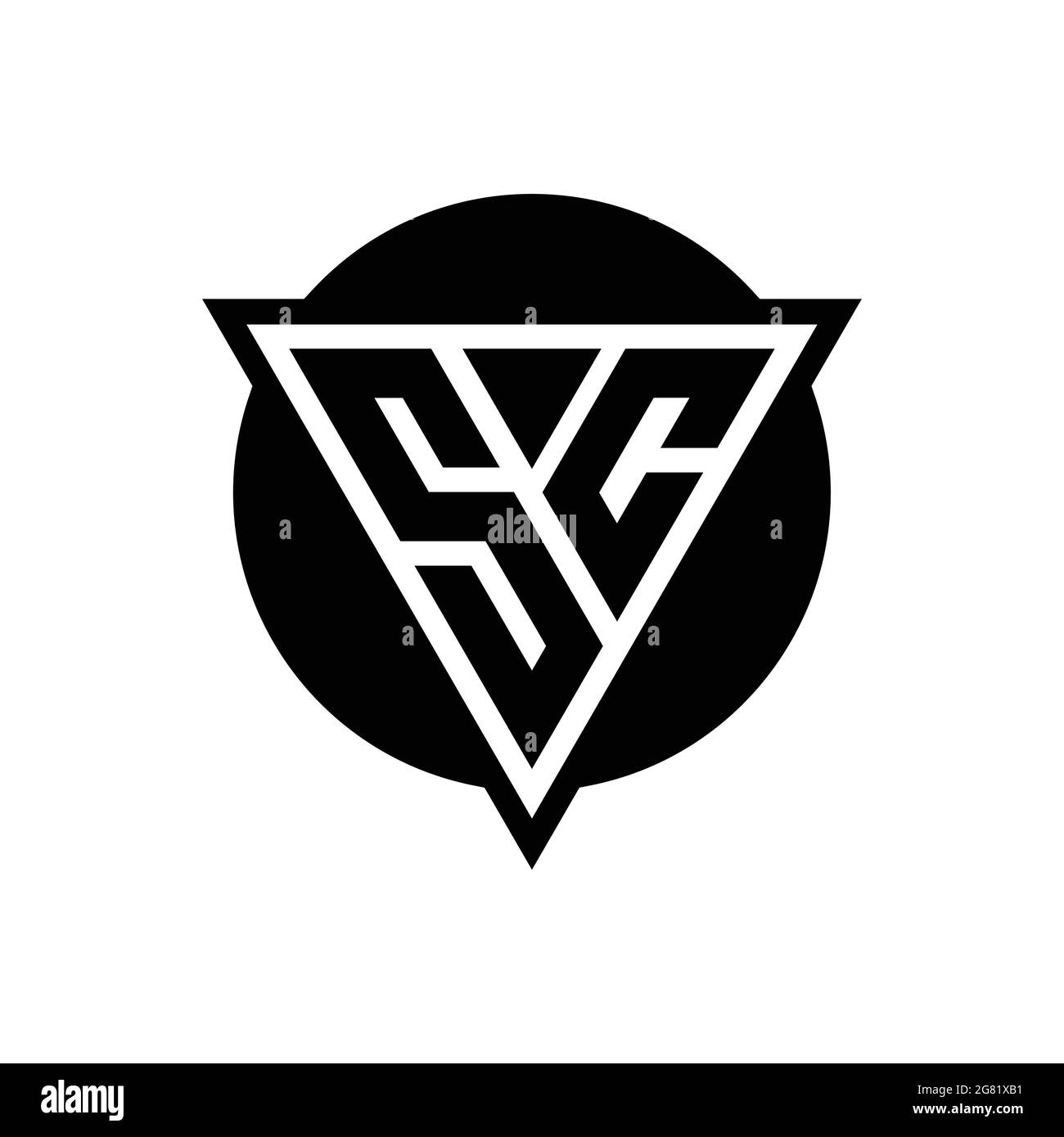 Logo SC con triangolo spaziale negativo e modello di design a forma di cerchio isolato su sfondo bianco Illustrazione Vettoriale