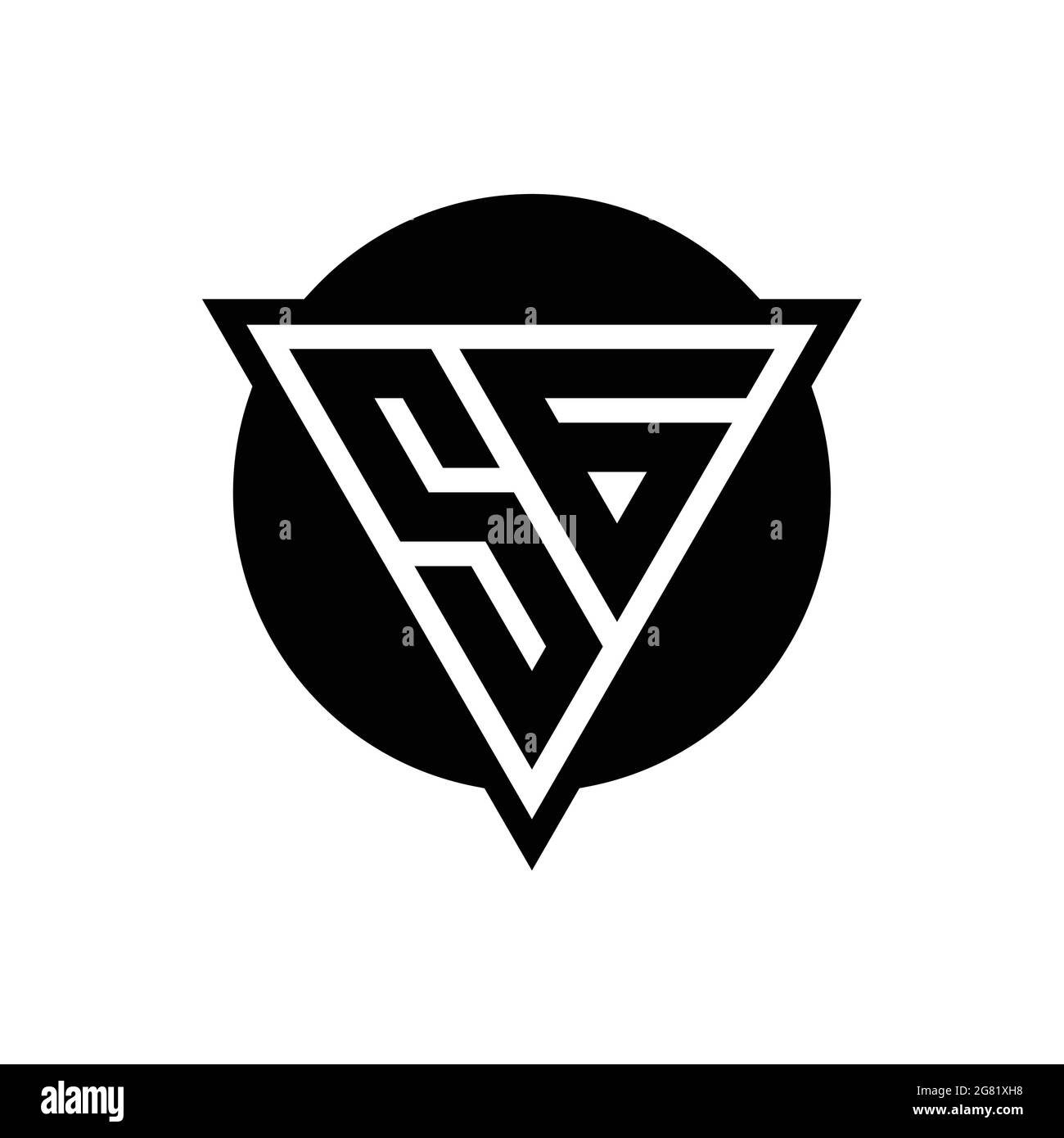 Logo SG con triangolo spaziale negativo e modello di design a forma di cerchio isolato su sfondo bianco Illustrazione Vettoriale