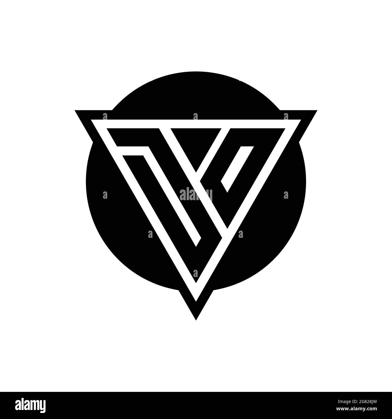 Logo DO con triangolo di spazio negativo e modello di disegno a forma di cerchio isolato su sfondo bianco Illustrazione Vettoriale