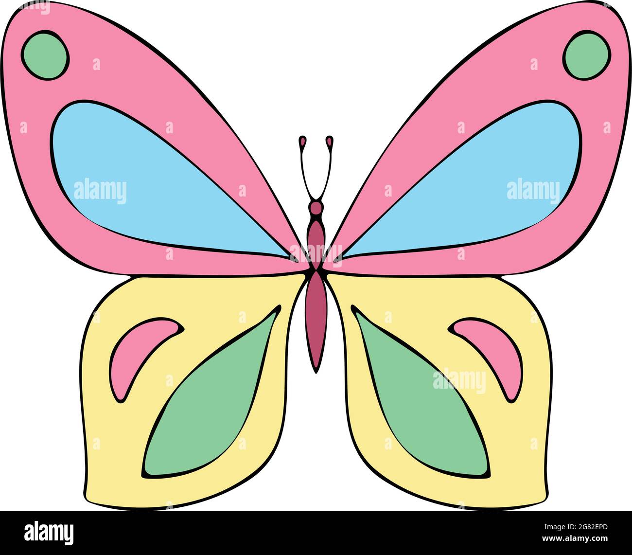 Farfalla colorata , illustrazione vettoriale, icona. Farfalla con ali aperte, vista dall'alto Illustrazione Vettoriale